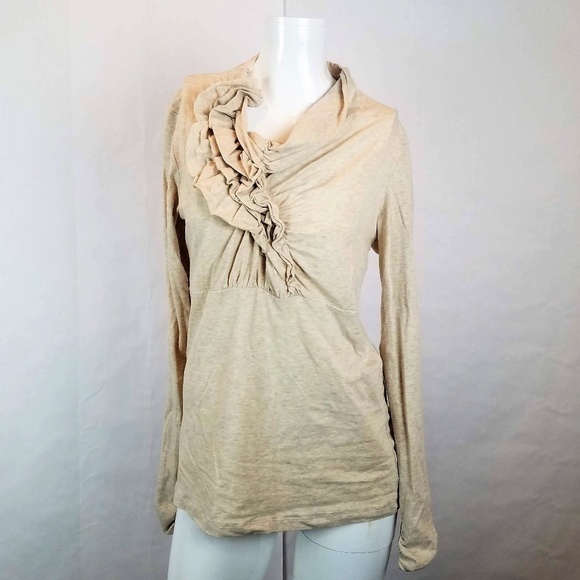 CAbi Tops - Cabi Women's Beige Nonchalant Long Sleeve Ruched Ruffle Feminine Top